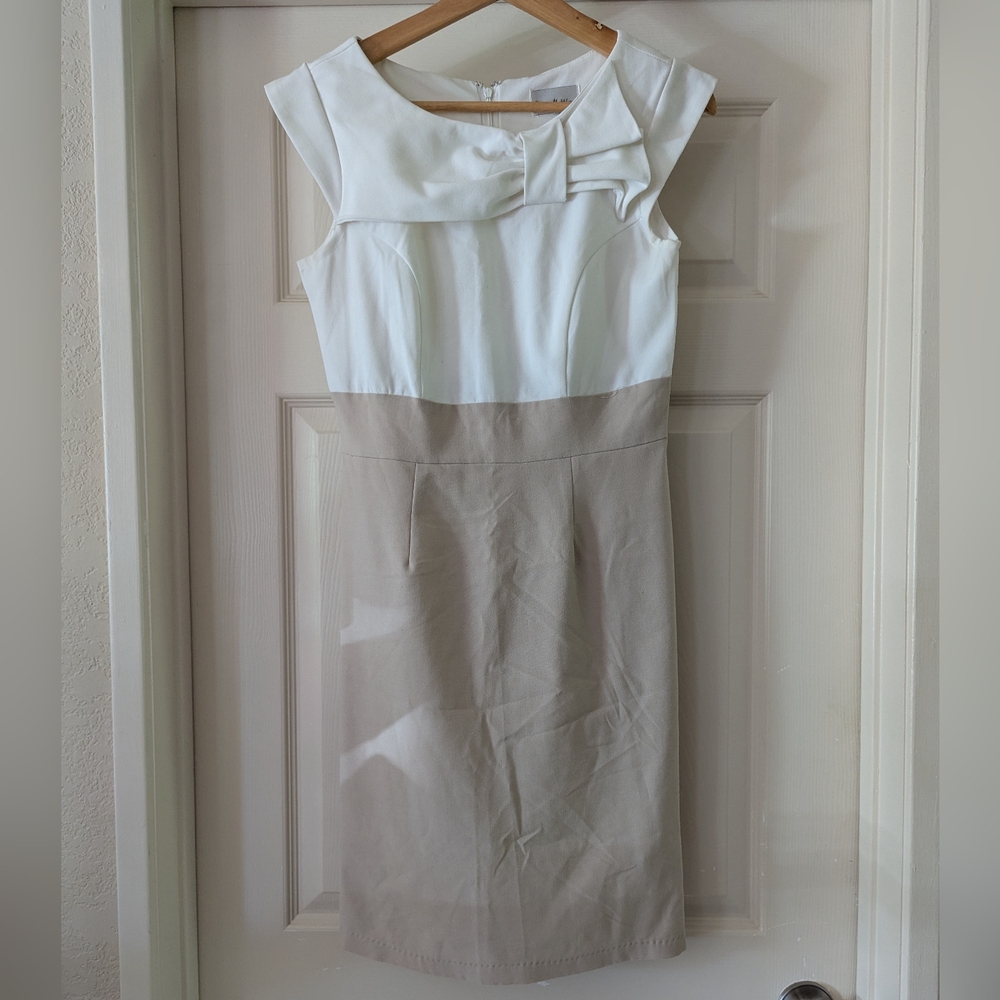 Olivia Matthews Size 4P Elegant Two-Tone Dress In Cream And Tan